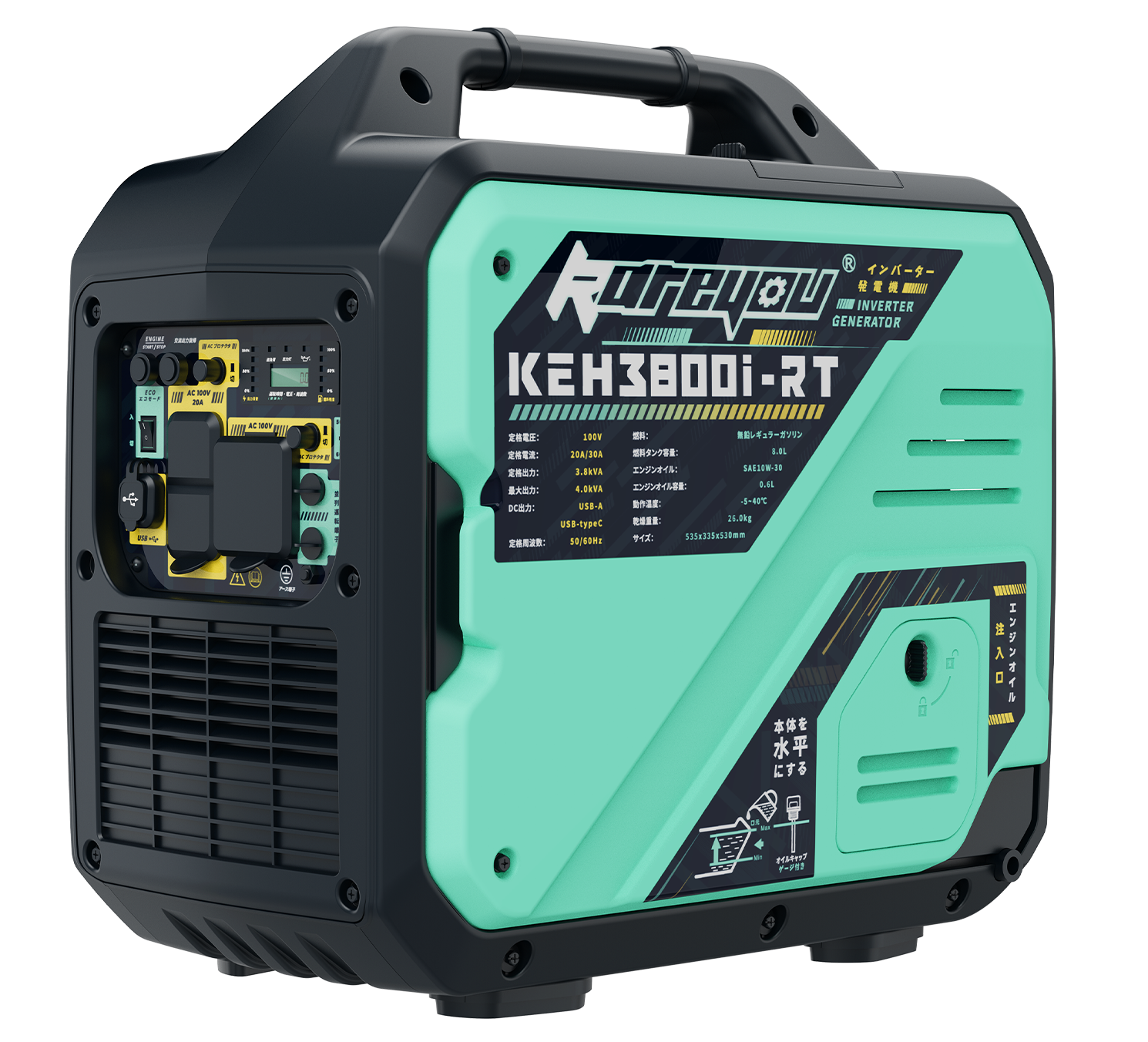 【新登場インバーター発電機KEHシリーズ】リモコン式インバーター発電機 ガソリン発電機KEH3800i-RT 最大出力3.8kVA 正弦波 防音型 高出力 静音 ガソリン発電機 ポータブル発電機 AC DC出力 50Hz/60H切替