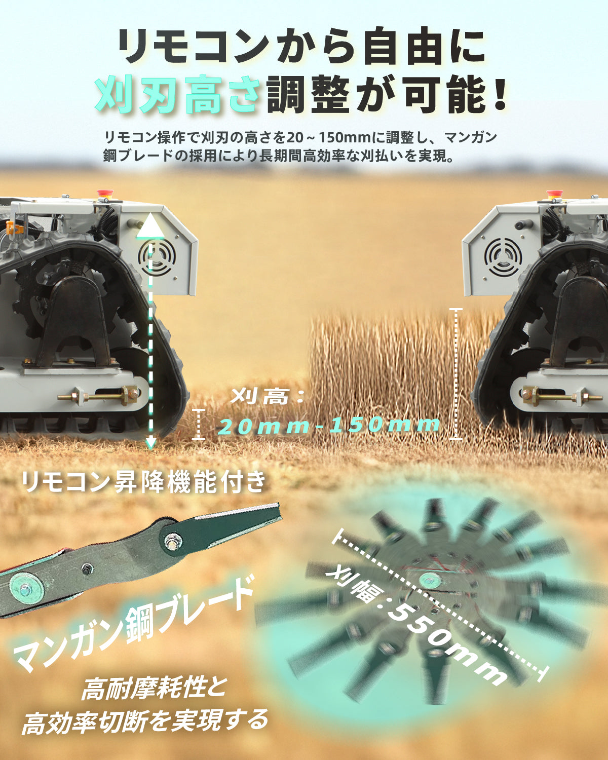 kareyouラジコン草刈機 高出力エンジン搭載 斜面・傾斜地対応 自動草刈機 高性能制御モジュール 遠隔操作 安全設計 YE480GS-RT