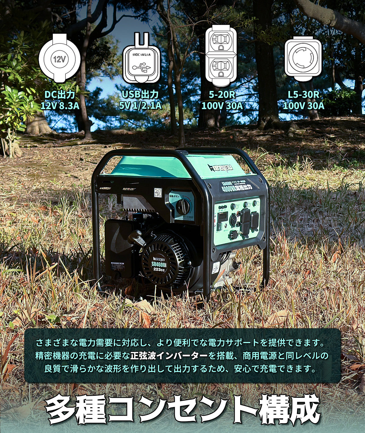 インバーター発電機 4.0kVA 防災マーク取得 東西日本用 エコモード 過負荷保護 移動販売 DIY 家庭 工事 災害時に大活躍