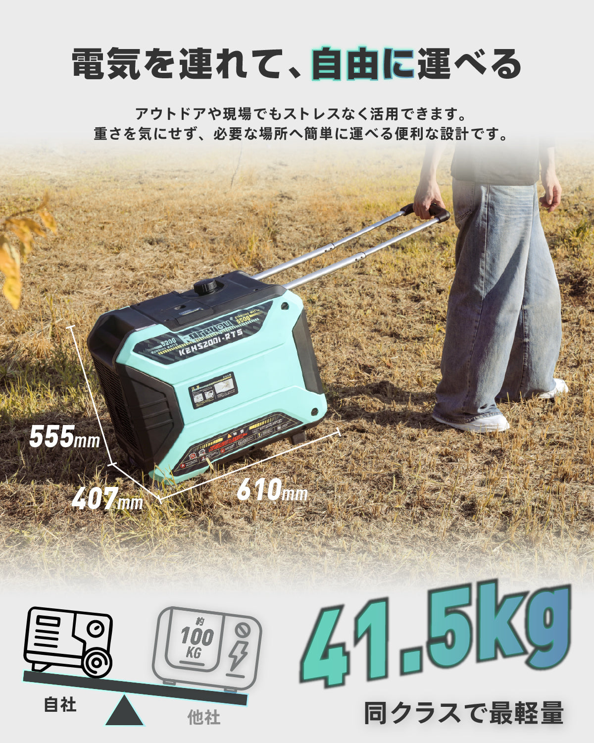 Kareyou ガソリン発電機 KEH5200i-RTS 200V発電機 単相100V/200V 高出力AC(定格5200W / 最大5500W 5ポート) セルスターター機能 正弦波 インバーター発電機 静音設計 過負荷・オイル不足保護 50Hz/60Hz切替 リコイル式 長時間運転 大型ドローン 建築現場 キッチンカー BCP対策 イベント 業務用発電機 防災対策