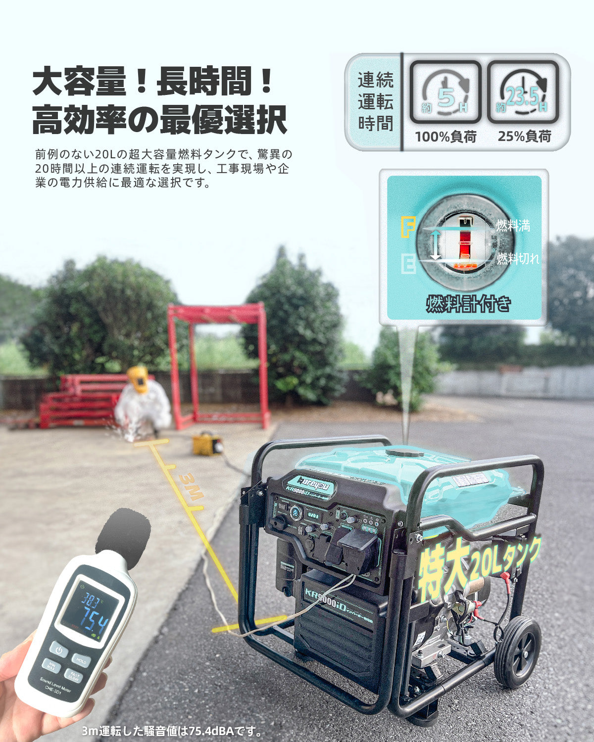 インバーター発電機 7.8kVA/8.3kVA 単相100V/200V同時出力可能 セルスターター機能 20L燃料タンク 業務用に大活躍　「個人様宛の場合、西濃運輸営業所止め」