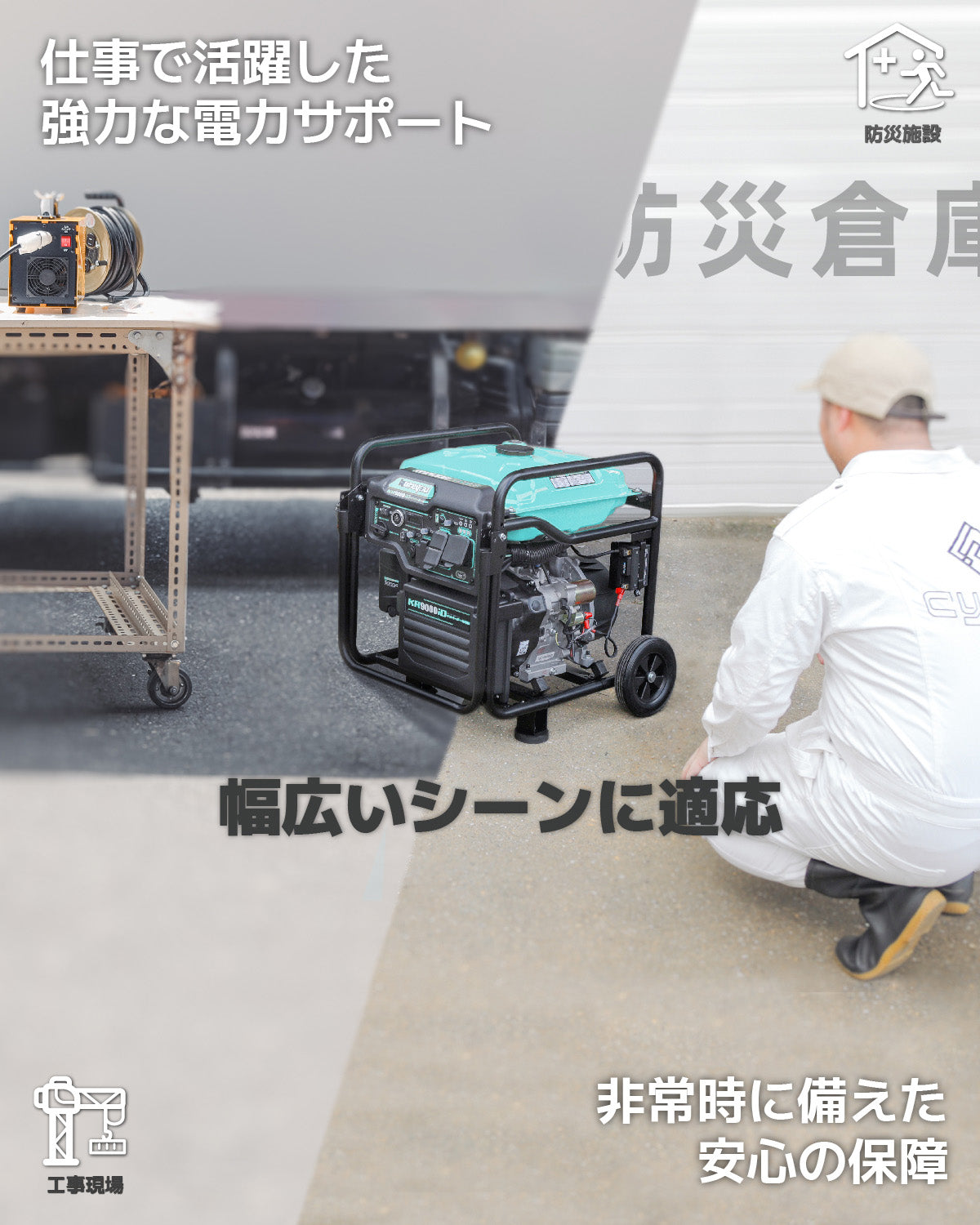 インバーター発電機 7.8kVA/8.3kVA 単相100V/200V同時出力可能 セルスターター機能 20L燃料タンク 業務用に大活躍　「個人様宛の場合、西濃運輸営業所止め」