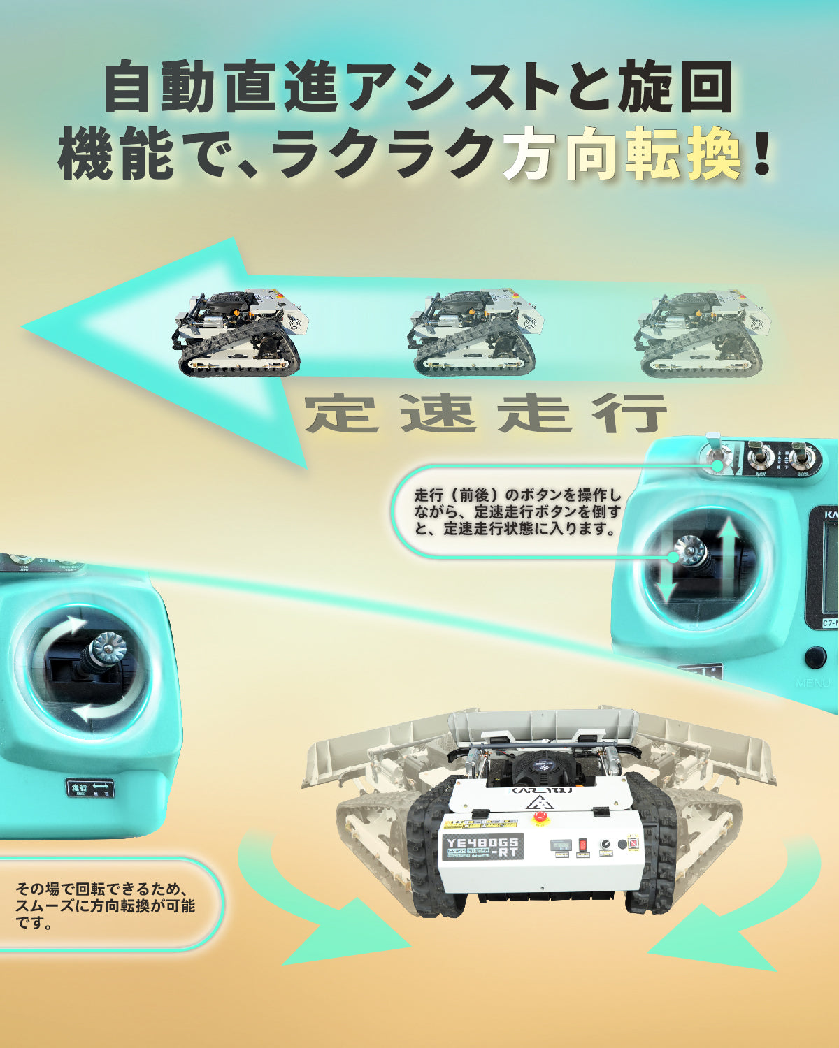 kareyouラジコン草刈機 高出力エンジン搭載 斜面・傾斜地対応 自動草刈機 高性能制御モジュール 遠隔操作 安全設計 YE480GS-RT