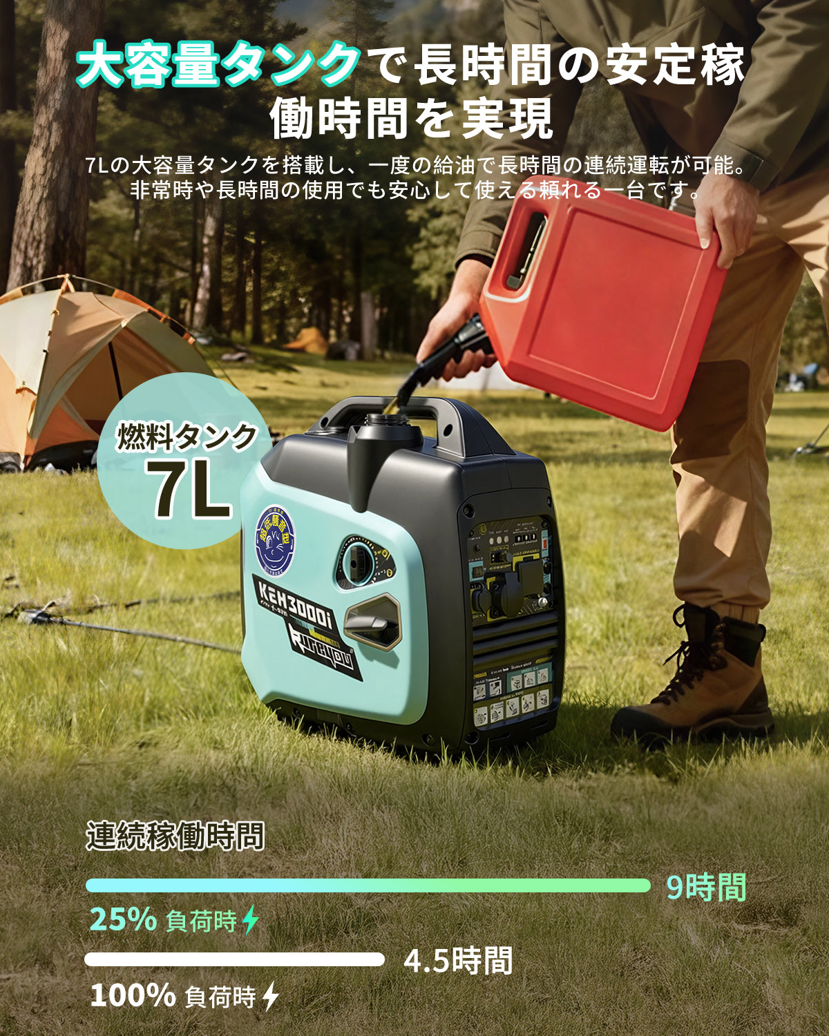 【新登場インバーター発電機KEHシリーズ】インバーター発電機 ガソリン発電機KEH3000i 最大出力3.0kVA 正弦波 防音型 高出力 静音 ガソリン発電機 ポータブル発電機 AC DC出力 50Hz/60H切替